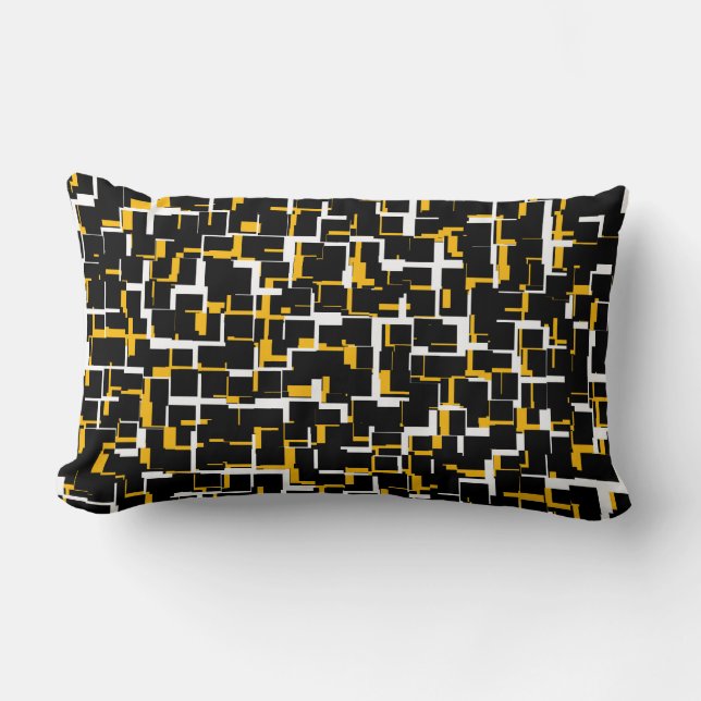 Digital Camo Black White Yellow Pattern Lumbar Pillow (Front)
