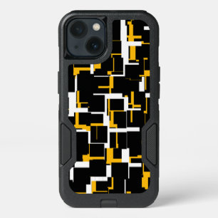 Digital Camo Black White Yellow Pattern iPhone 13 Case