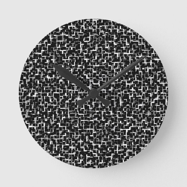 Digital Camo Black White Yellow Pattern Round Clock (Front)