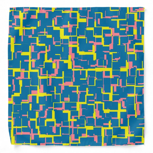 Digital Camo Blue Yellow Pink Pattern Bandana (Front)