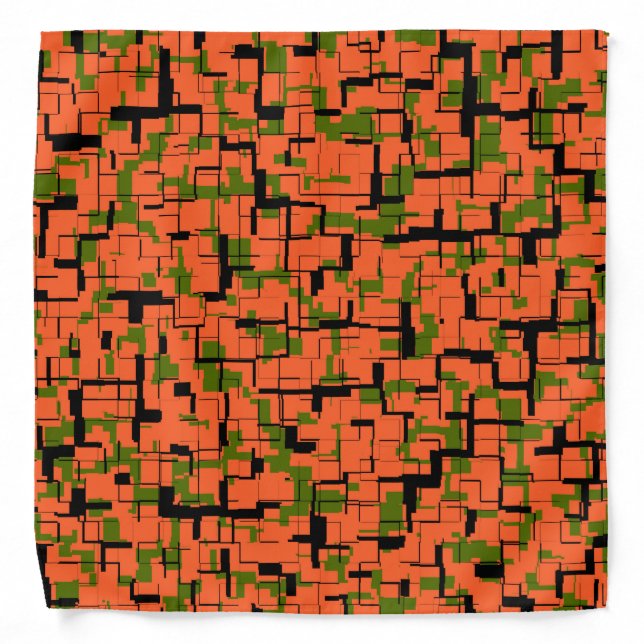 Digital Camo Green Orange Black Pattern Bandana (Front)