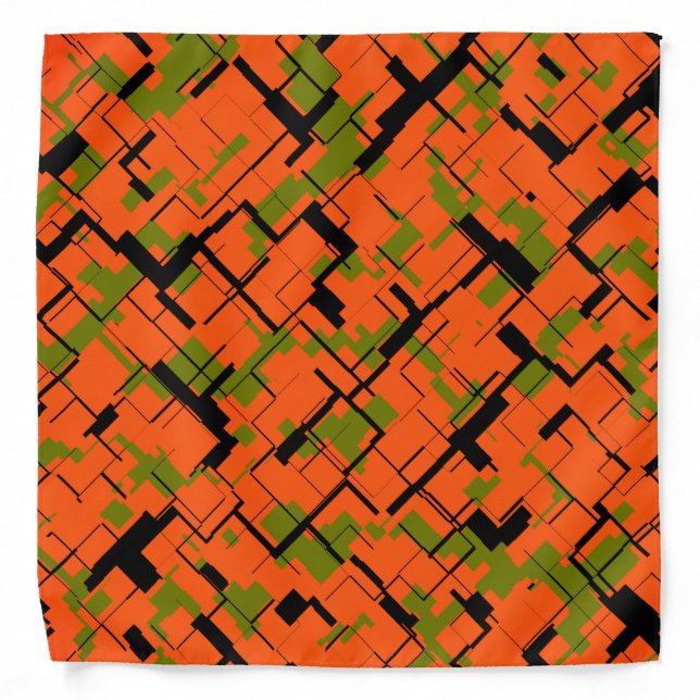 Digital Camo Green Orange Black Pattern Bandana (Front)