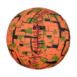 Digital Camo Green Orange Black Pattern Baseball