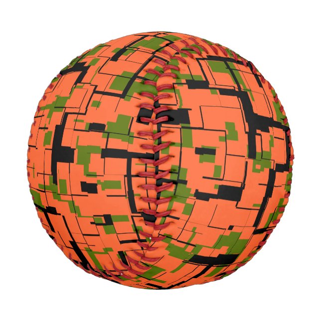 Digital Camo Green Orange Black Pattern Baseball (Angled)