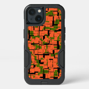 Digital Camo Green Orange Black Pattern iPhone 13 Case