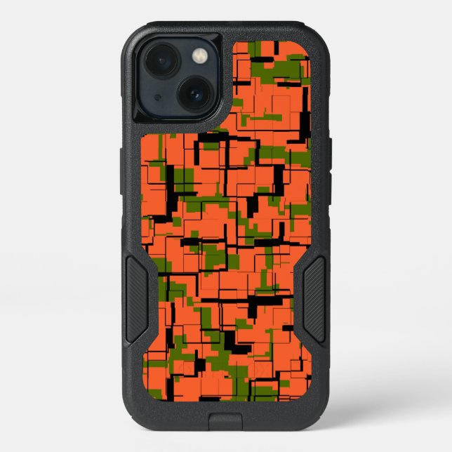 Digital Camo Green Orange Black Pattern Otterbox iPhone Case (Back)
