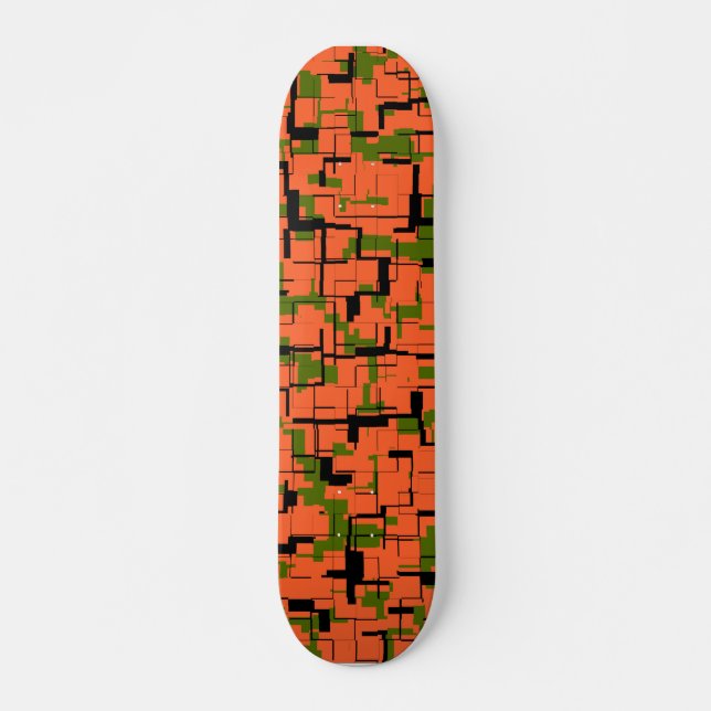 Digital Camo Green Orange Black Pattern Skateboard Deck (Front)