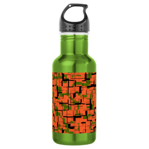 Digital Camo Green Orange Black Pattern Water Bottle