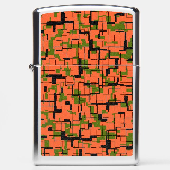 Digital Camo Green Orange Black Pattern Zippo Lighter (Front)