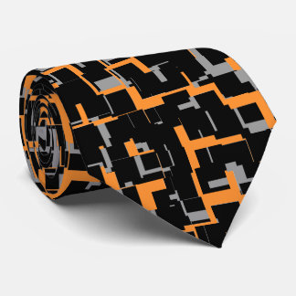 Digital Camo Orange Black White Pattern Neck Tie
