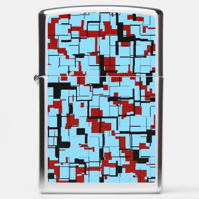 Digital Camo Red Blue Black White Pattern Zippo Lighter (Front)