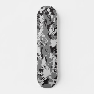 Digital Camouflage Black and White Skateboard Deck