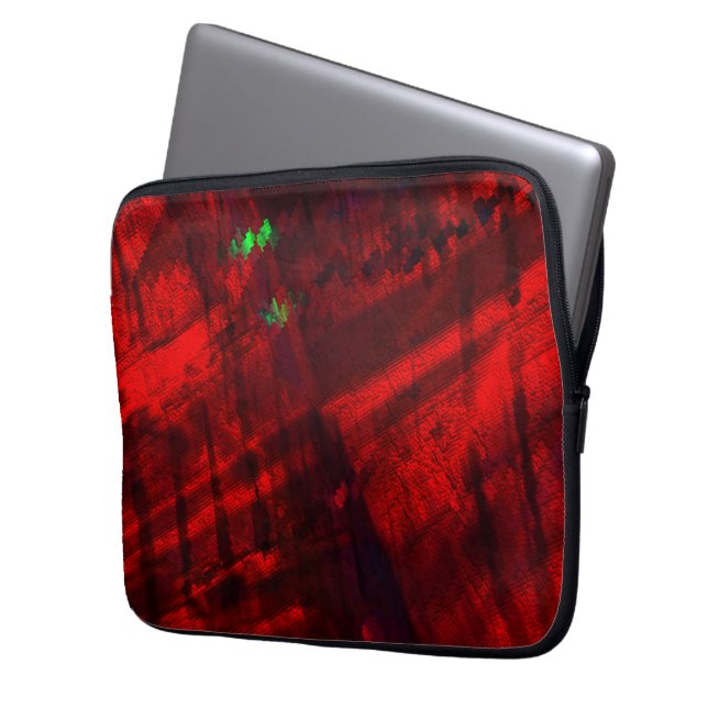 Digital canyon in strong red and lime-green detail laptop sleeve (Front Left)