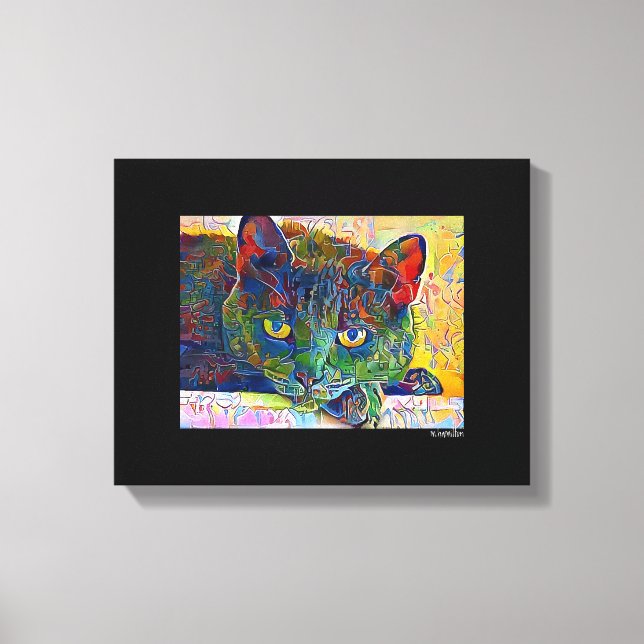 Digital Cat Art Wrapped Canvas (Front)