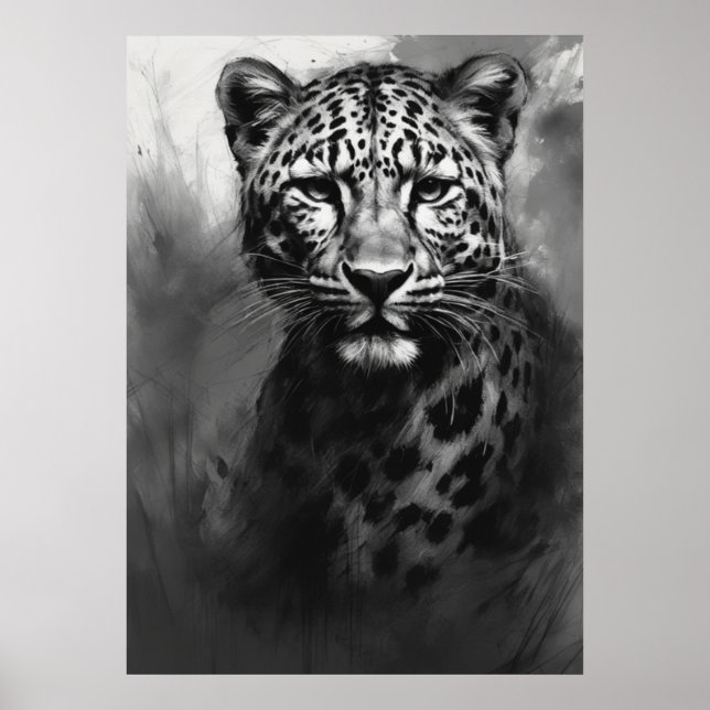 Digital Charcoal Sketch Leopard Poster (Front)