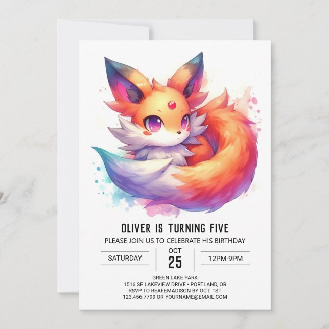Digital Chic Fox Birthday Invitation (Front)