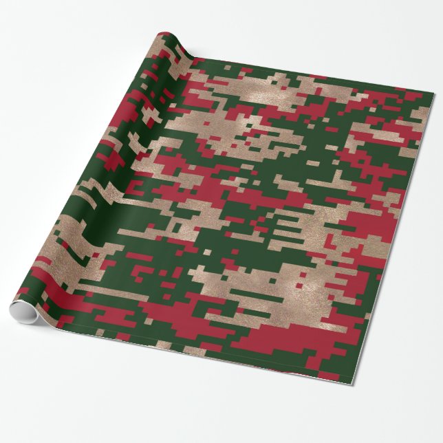 Digital Christmas Camouflage Wrapping Paper (Unrolled)