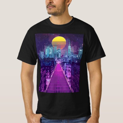 Digital Cityscape Retro Vaporwave Aesthetic Skylin T_Shirt