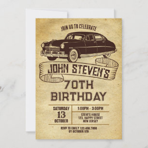 Digital Classic Car Birthday Invitation. Vintage Invitation