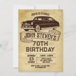 Digital Classic Car Birthday Invitation. Vintage Invitation
