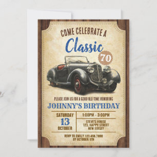 Digital Classic Car Birthday Invitation. Vintage Invitation