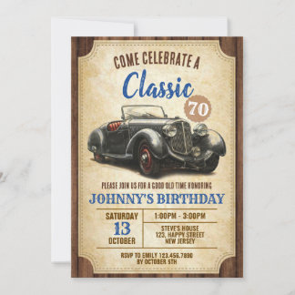 Digital Classic Car Birthday Invitation. Vintage Invitation