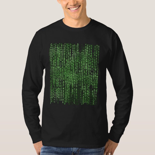 Digital Code Green Digital Rain Crypto Tech T-Shirt (Front)