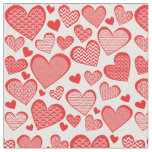 Digital Collage Style Red Patterned Hearts Fabric
