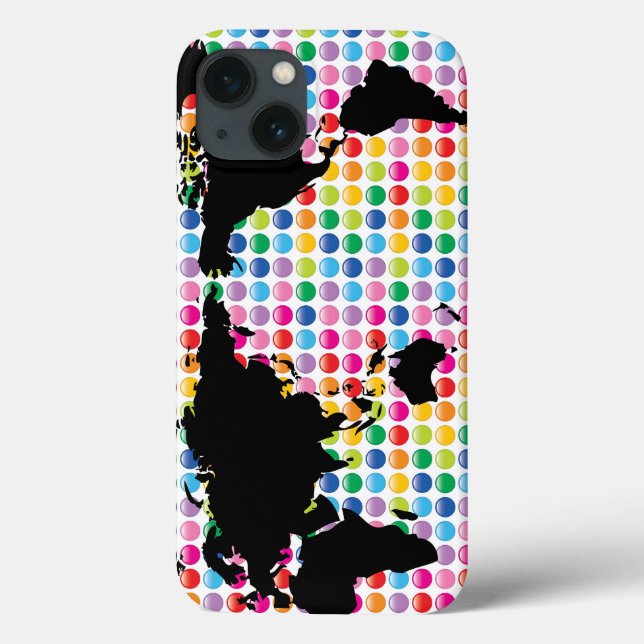 Digital Colorful Rainbow Dots World Map Phone Case (Back)