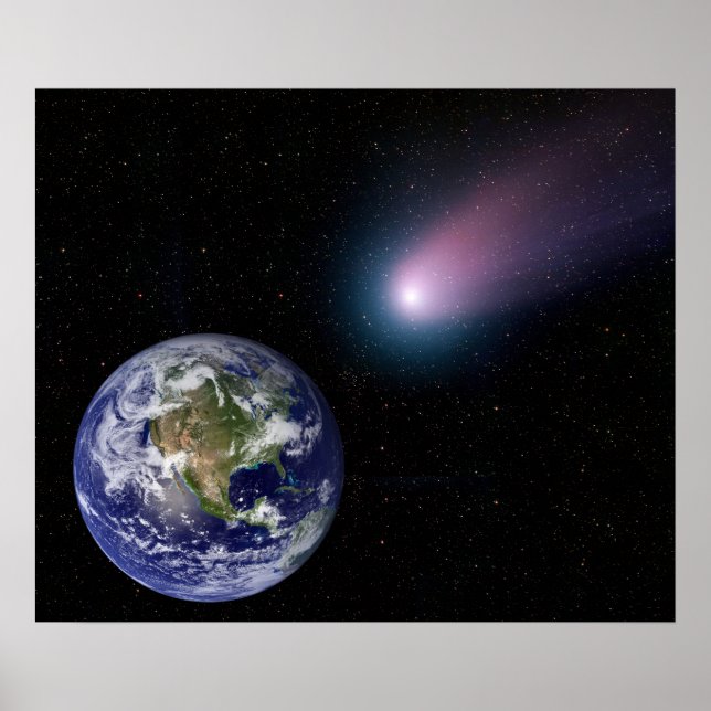 Digital composite of a comet heading toward Ea Poster (Front)
