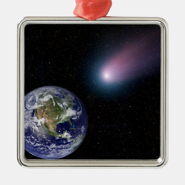 Digital composite of a comet heading towards Ea Metal Ornament (Front)