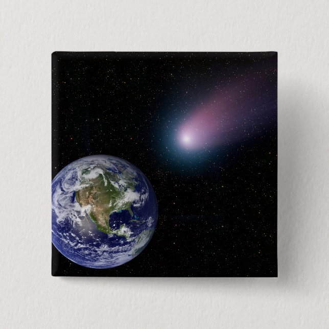 Digital composite of a comet heading towards Ea Pinback Button (Front)