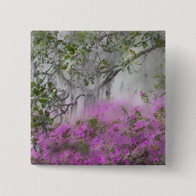 Digital Composite of Azaleas and magnolia tree Pinback Button (Front)