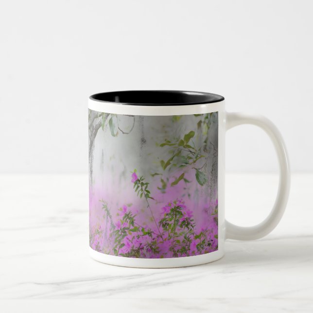 Digital Composite of Azaleas and magnolia tree Two-Tone Coffee Mug (Right)