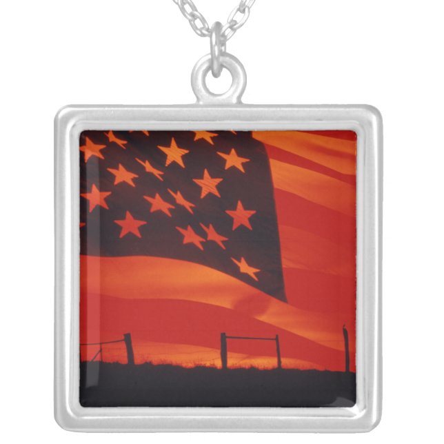 Digital composite of the American Flag Silver Plated Necklace (Front)