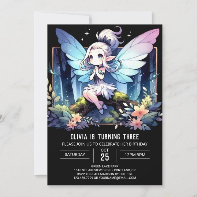 Digital Cute Fairy Birthday Invitation (Front)
