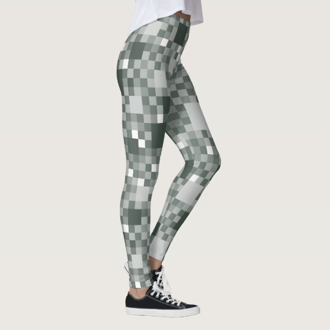 Digital Dark Green Pixelated Little Squares Leggings (Right)