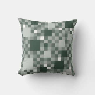 Digital Dark Green Pixelated Little Squares Throw Pillow