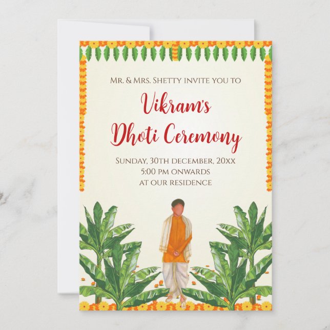 Digital Dhoti Ceremony invites & Dhoti invitations (Front)