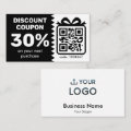 Digital Discount Coupon With QR Code Logo Black Business Card | Zazzle