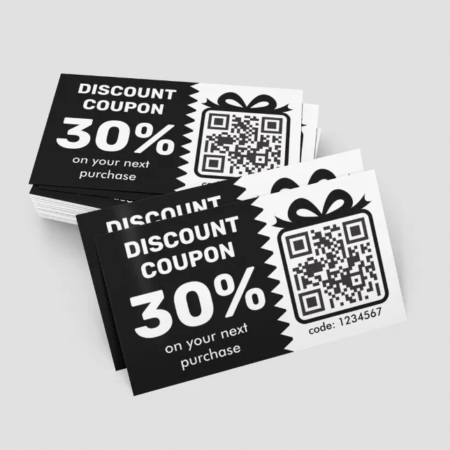 Discount Qr Code Example Digital Discount Coupon With QR Code Logo Black Business Card | Zazzle