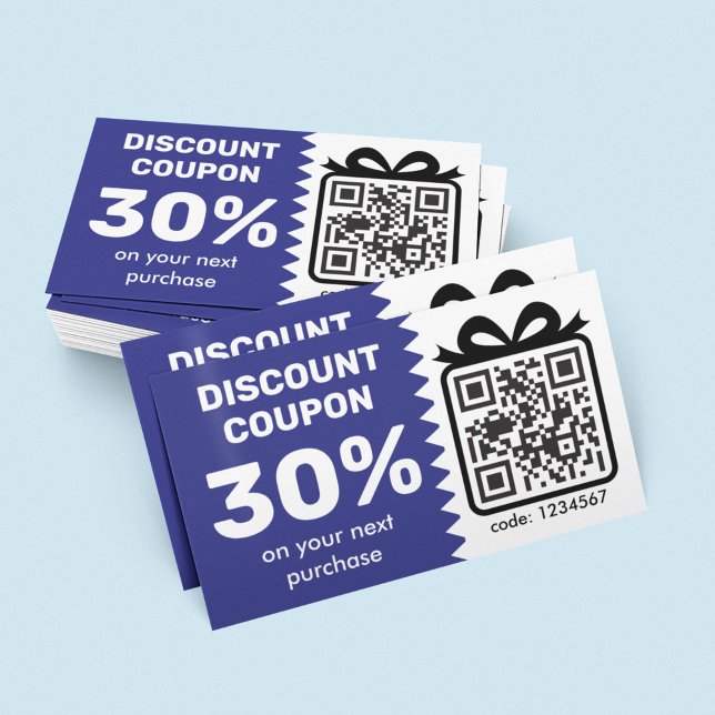 Digital Discount Coupon With QR Code Logo Blue Business Card (Creator Uploaded)