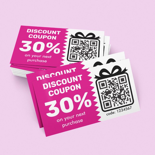 Digital Discount Coupon With QR Code Logo Pink Business Card (Creator Uploaded)