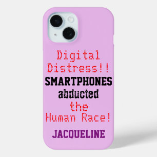 Digital Distress Smartphone Humor Pink Purple Name iPhone 15 Case