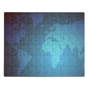 Digital Dot World Map Gradient Art Jigsaw Puzzle