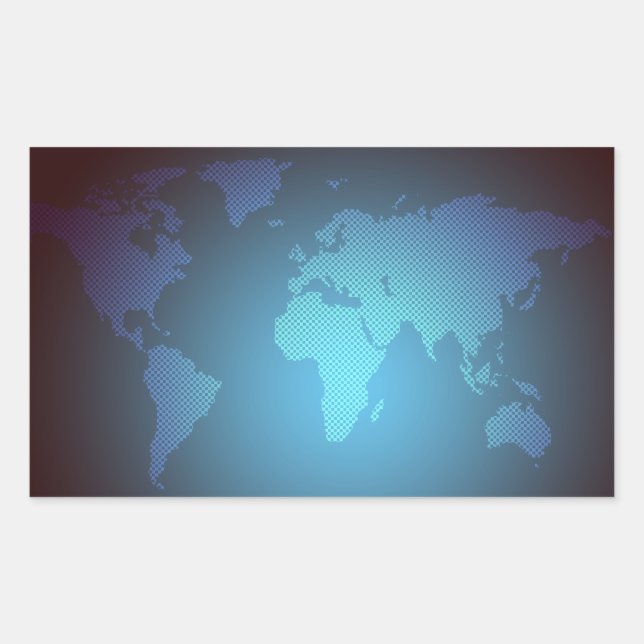 Digital Dot World Map Gradient Art Rectangular Sticker (Front)