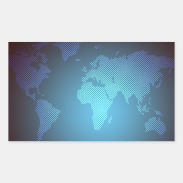 Digital Dot World Map Gradient Art Rectangular Sticker (Front)