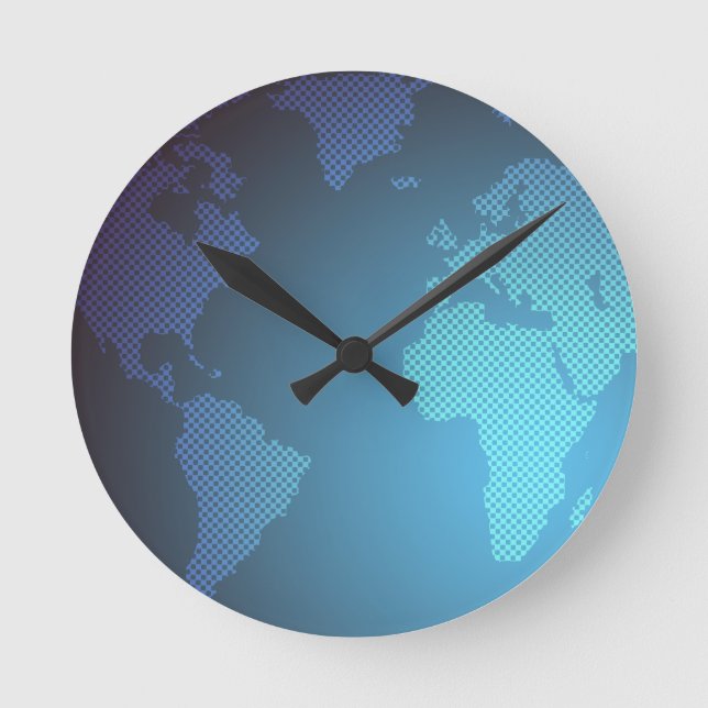 Digital Dot World Map Gradient Art Round Clock (Front)