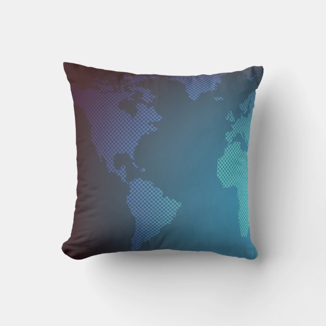 Digital Dot World Map Gradient Art Throw Pillow (Front)