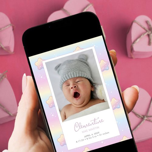 Digital Download Baby Rainbow Custom Photo Birth  Invitation